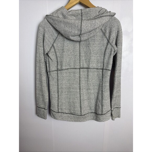 T by Talbots Womens Hoodie P White Gray Striped Full Zip Jacket Athleisure - Picture 7 of 9